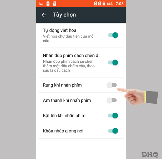 Chọn tắt âm thanh rung 